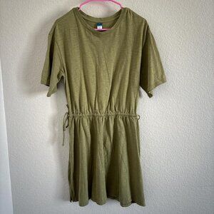Old Navy green cotton summer synched babydoll dress with drawstring waist womens
